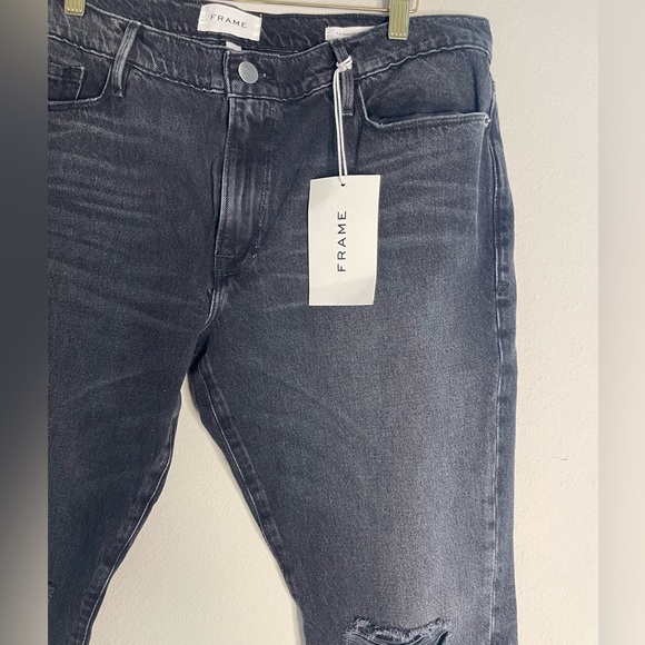 $238 Frame Women's Black Destroyed Mid Rise Straight Denim Jeans Pants Size 31 - Picture 3 of 6